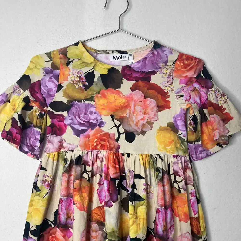 Molo Organic Cotton Floral Dress 7/8 Girls Chastity Rose